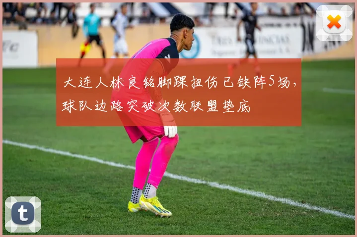 大连人林良铭脚踝扭伤已缺阵5场，球队边路突破次数联盟垫底